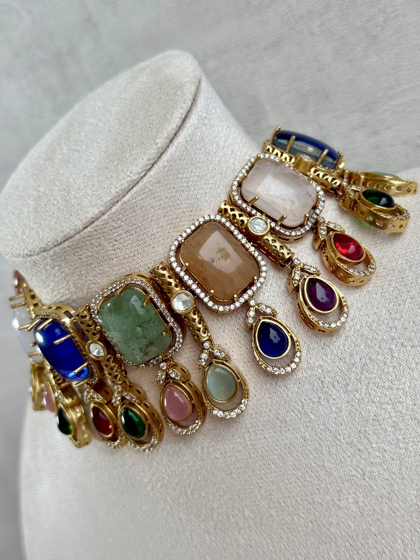 Ayura Designs Adelaide Necklace Set with Earrings – Multicolour Moissanite with Blue Stone Drop Earrings
