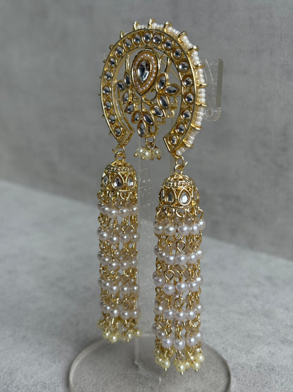 Ayura Designs Kamya Hair Brooch – Polki Crescent with Pearl Tassels in Gold Finish