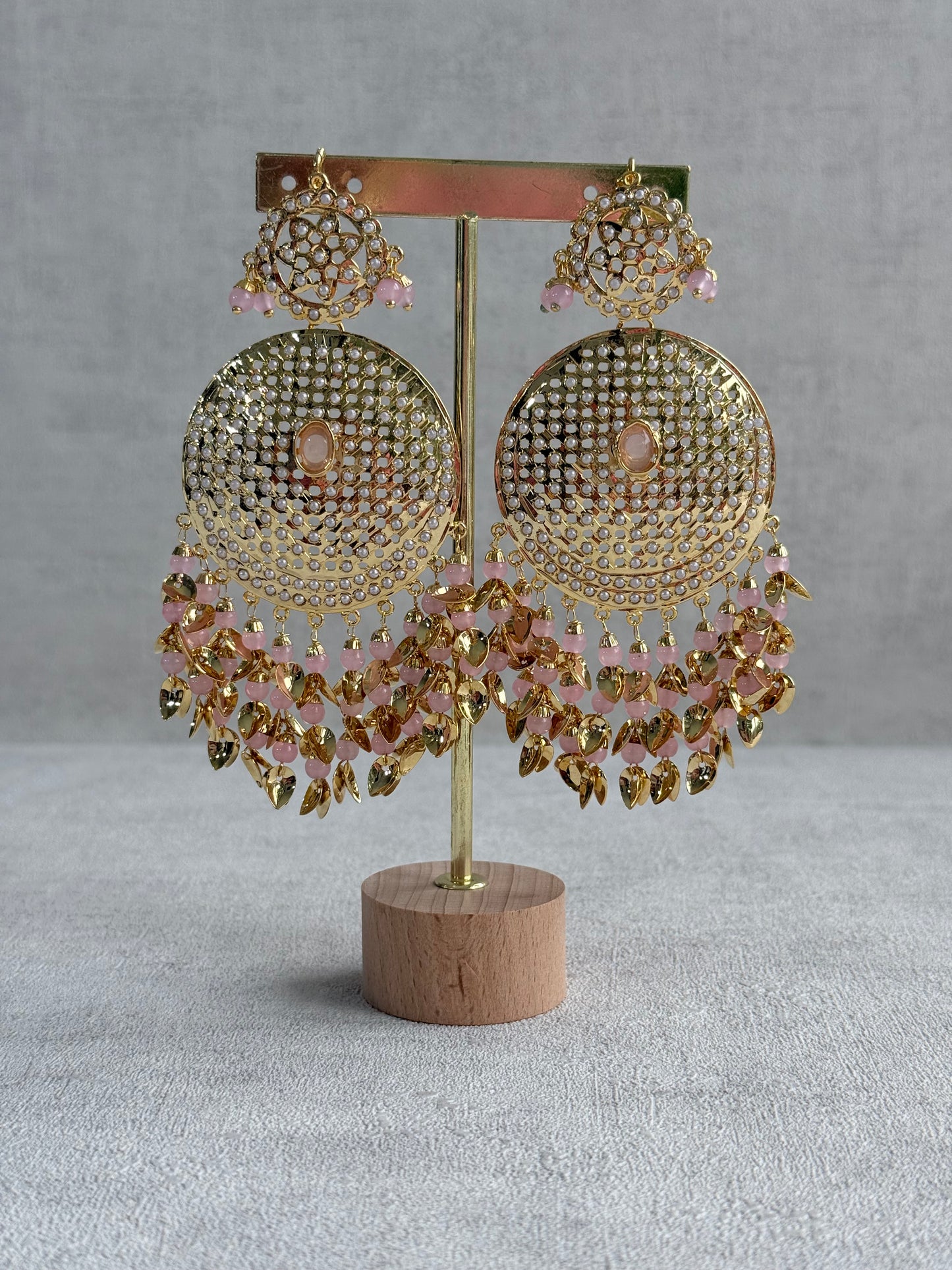 Ayura Designs Seerat Earrings – Blush Pink Gold Pippal Patti Design with Pearls