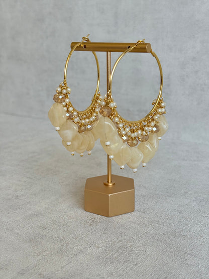 Ayura Designs Heer Balis – Gold Hoops with Ivory Pearl Marble Beads, Pearls & Crystal Detailing