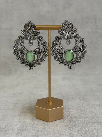 Ayura Designs Eila Earrings with Pistachio Green Stone in Antique Silver Finish