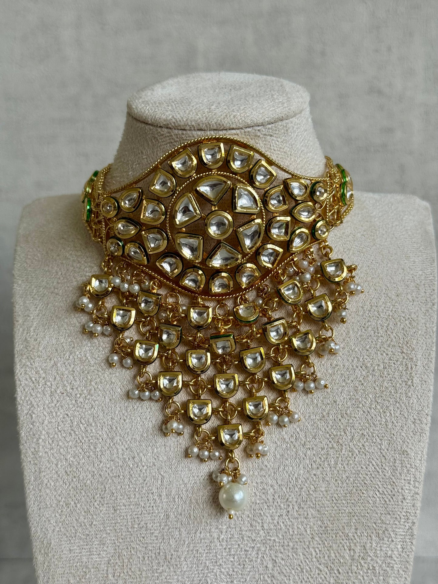 Ayura Designs Sophia Set with Earrings – Kundan Stones, Pearl Detailing & Gold Finish