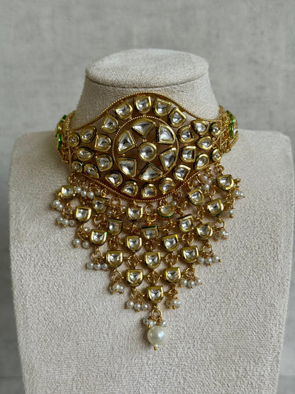 Ayura Designs Sophia Set with Earrings – Kundan Stones, Pearl Detailing & Gold Finish