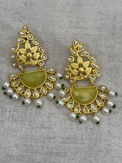 Ayura Designs Vaanya Earrings – Yellow Kundan & Pearl Earrings