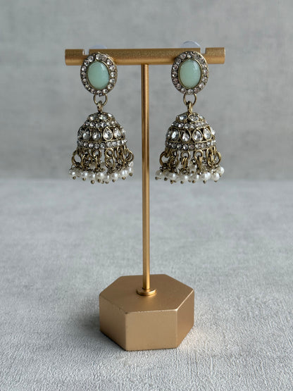 Ayura Designs Eira Necklace Set with Earrings & Tikka – Blush Pink, Mint Green & Crystal Stones with Antique Gold Finish