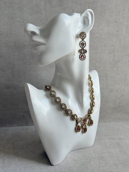 Ayura Designs Bianca Necklace Set with Earrings – Kundan, Ruby Pink Stones, Crystals & Gold Finish