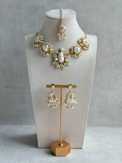 Ayura Designs Niamh Set with Tikka & Earrings - Baroque Pearl, Mother of Pearl & Crystals
