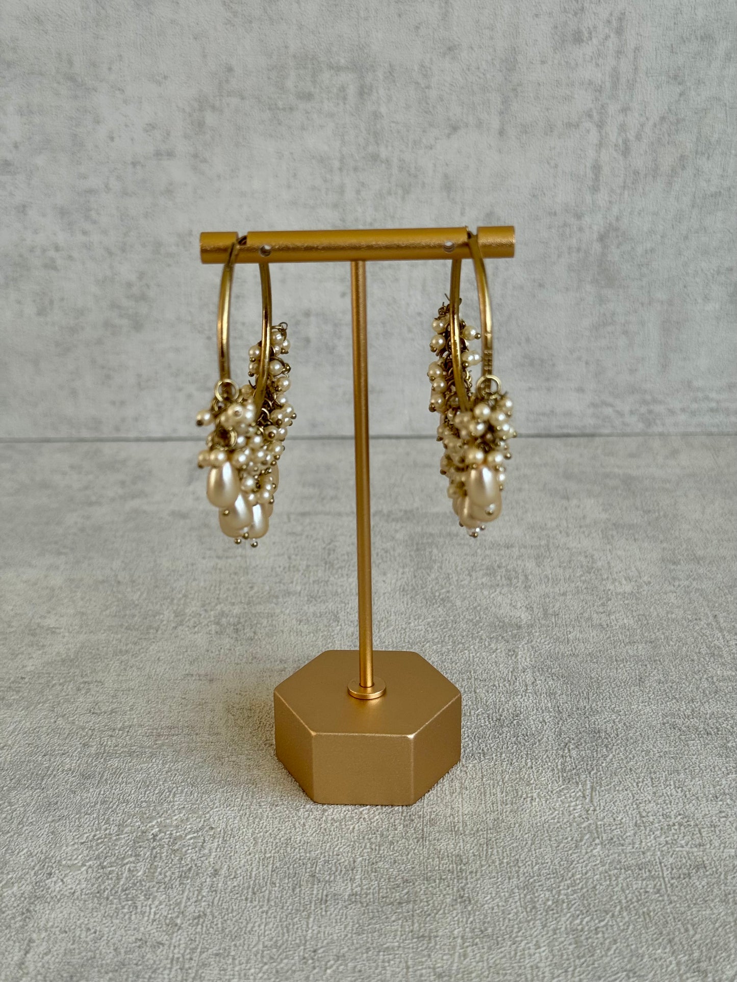 Ayura Designs Jhanak Balis – Antique Gold Pearl Hoops