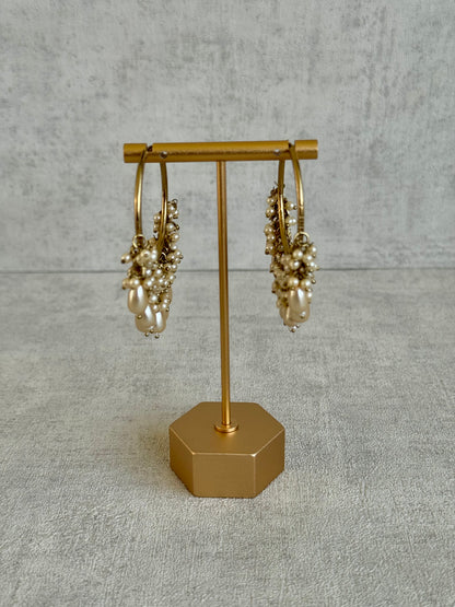 Ayura Designs Jhanak Balis – Antique Gold Pearl Hoops