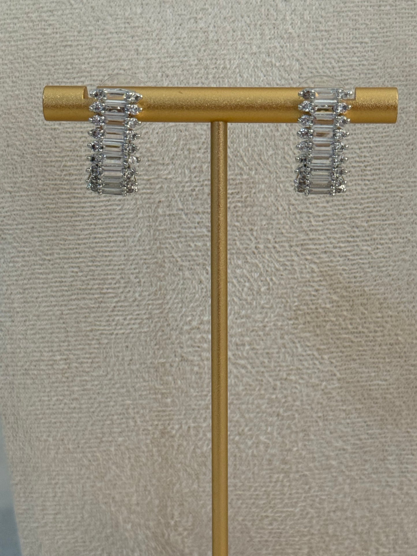 Ayura Designs Isadora Set with Necklace & Stud Earrings – Silver Finish with Baguette-Cut Crystals