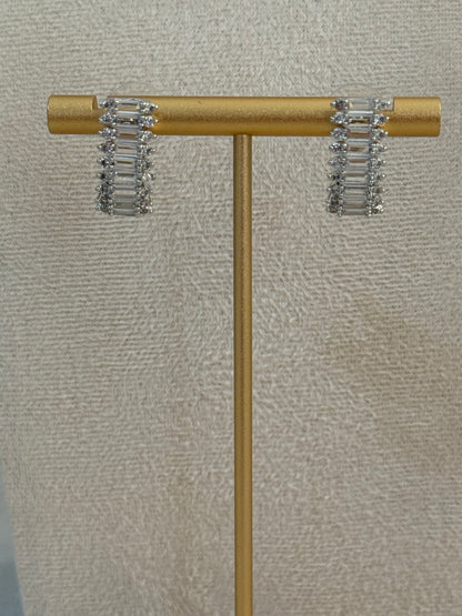 Ayura Designs Isadora Set with Necklace & Stud Earrings – Silver Finish with Baguette-Cut Crystals