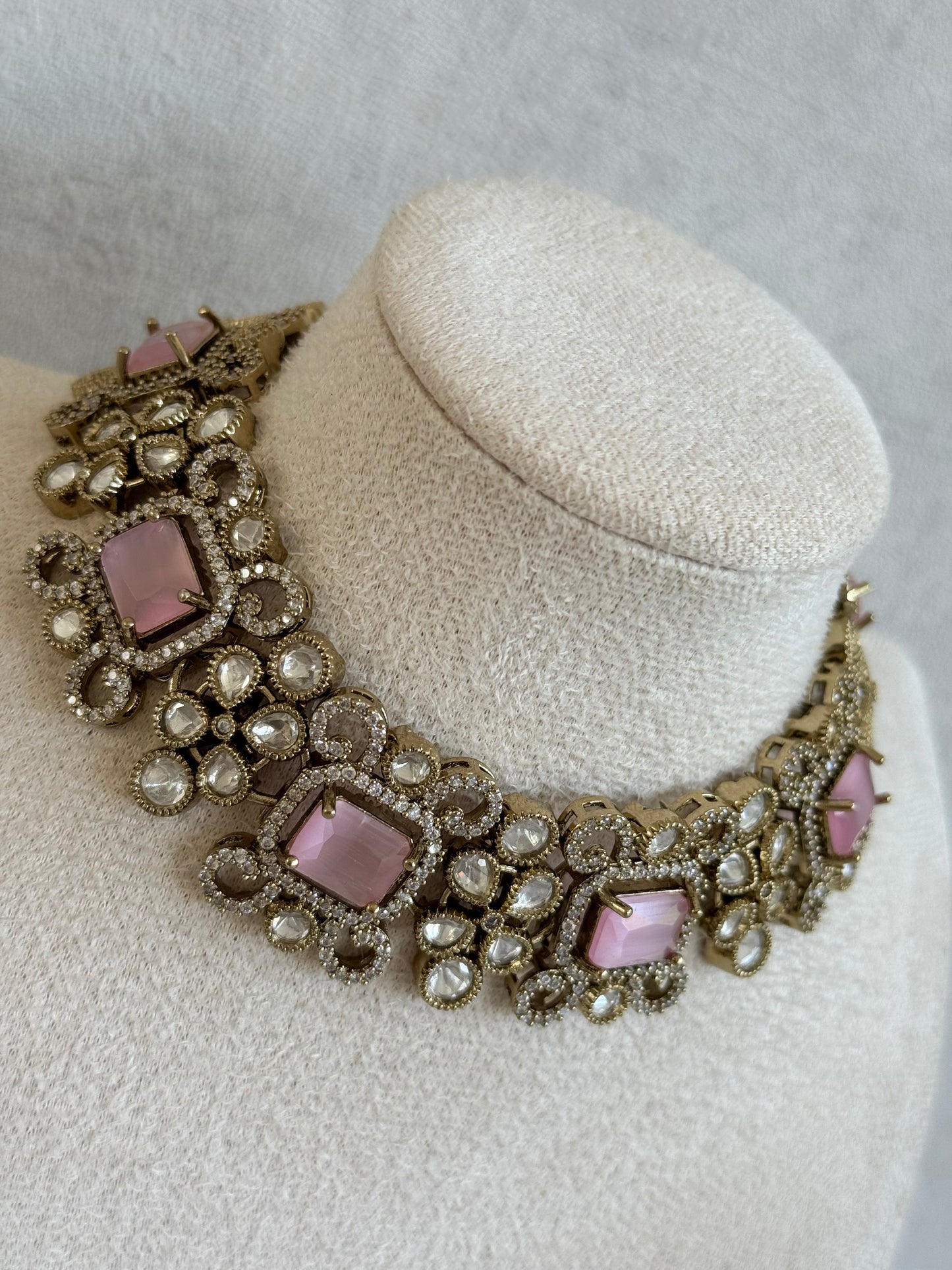 Ayura Designs Celine Set with Earrings – Moissanite Blush Pink Statement Set