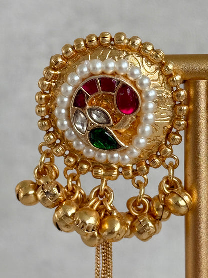 Ayura Designs Hans Earrings – Kashmiri-Inspired Meenakari with Ruby, Emerald & Pearl Detailing