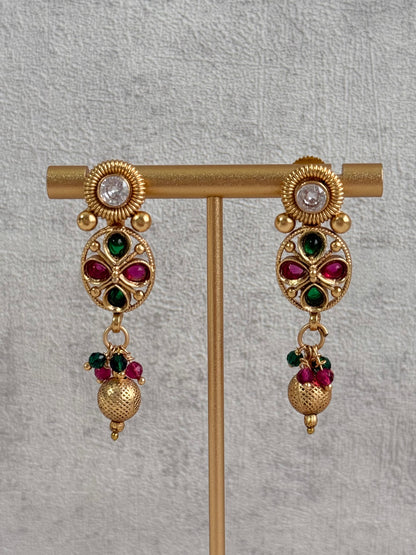 Ayura Designs Perniya Set with Necklace & Earrings – Mirror-Cut Stones with Multicolour Accents in Antique Gold Finish