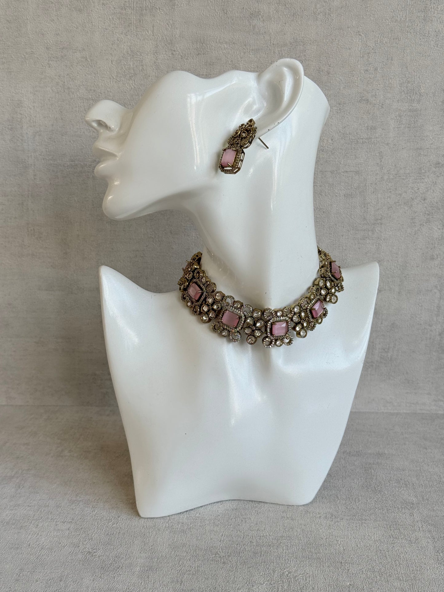 Ayura Designs Celine Set with Earrings – Moissanite Blush Pink Statement Set