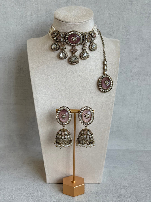 Ayura Designs Myra Choker Set with Earrings & Tikka – Blush Pink Kundan & Pearl Detailing