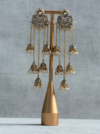 Ayura Designs Sanaya Earrings – Mirror Cut Duster Earrings with Jhumki Drops & Pearl Detailing