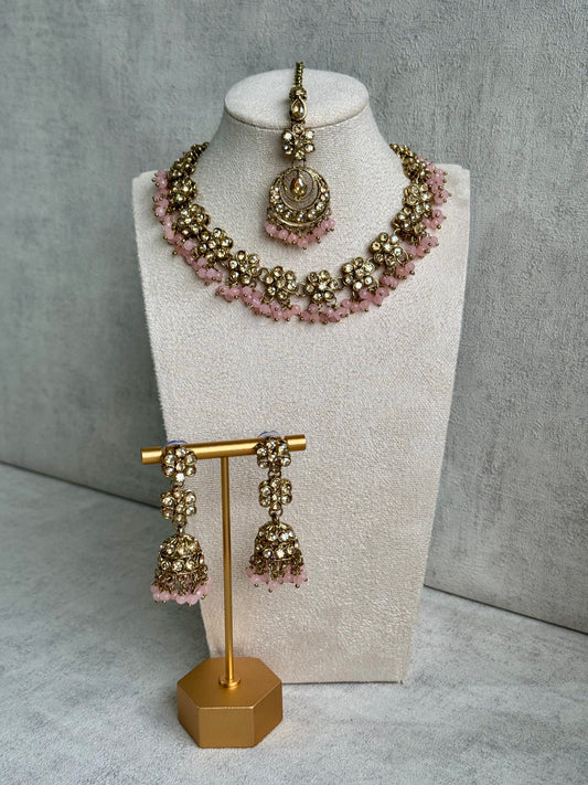 Ayura Designs Asima Set with Jhumkis & Tikka - in Champagne Pink