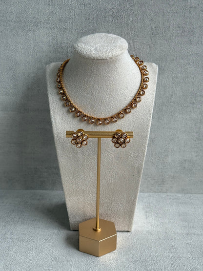 Ayura Designs Veni Set – Gold Necklace & Stud Earrings with Ruby & Champagne Mirror-Cut Polki Stones