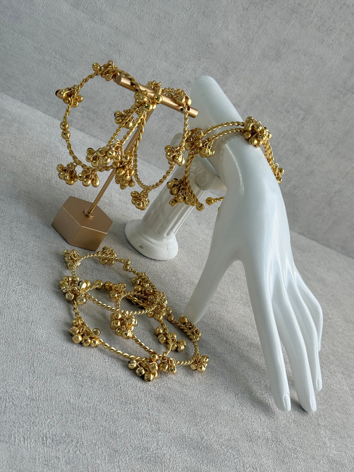 Ayura Designs Siya Adjustable Kashmiri Chudiya – Gold Tone Bangles with Ghungroo Charms (Pair)