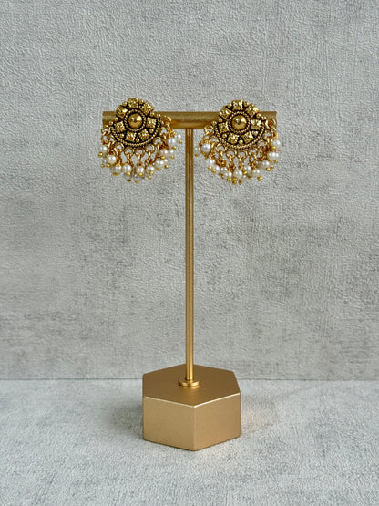 Ayura Designs Ranya Set – Antique Gold Necklace with Stud Earrings & Pearl Detailing