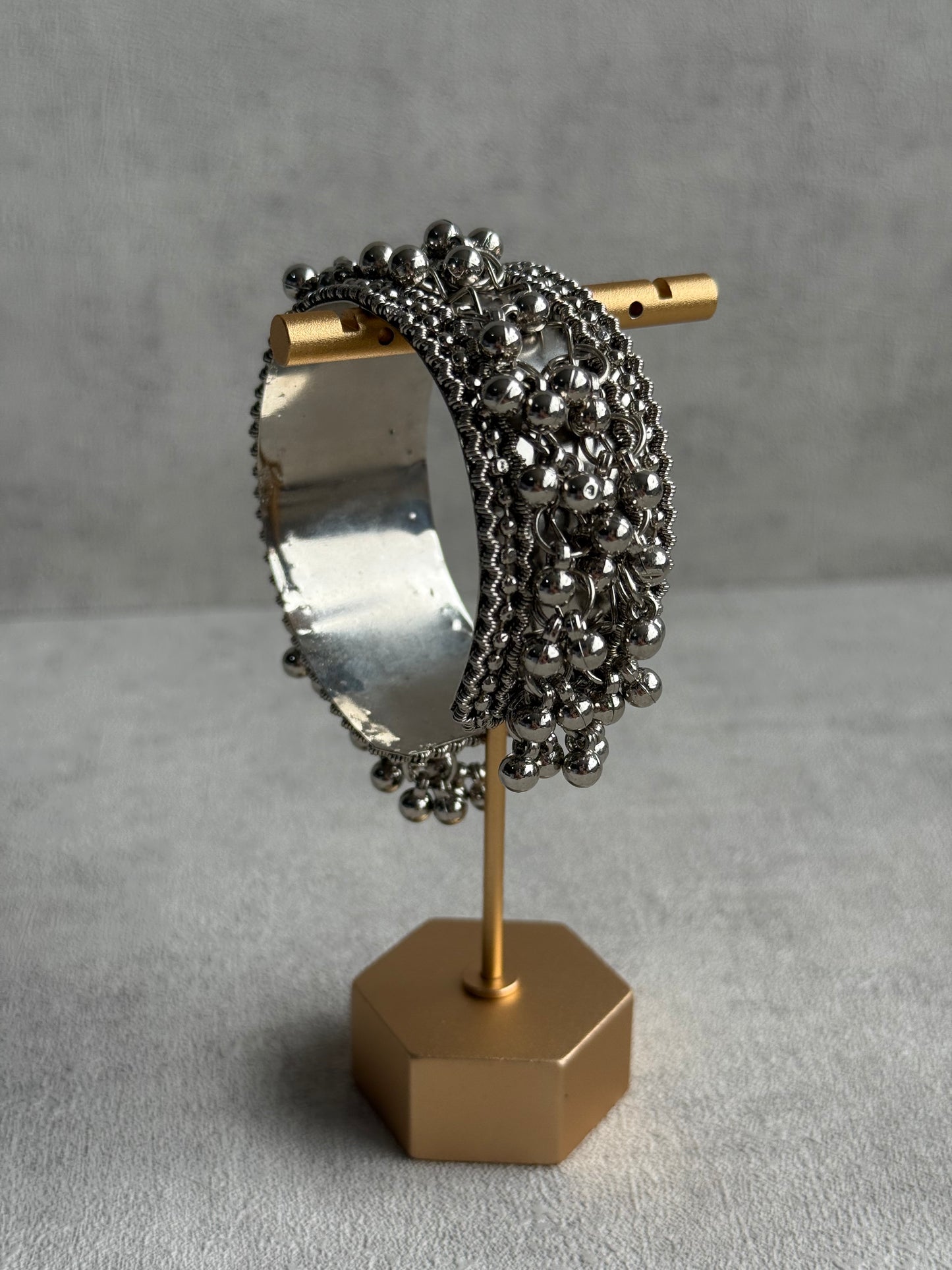 Ayura Designs Jodha Gajra – Oxidised Silver Cuff with Ghungroo Detailing