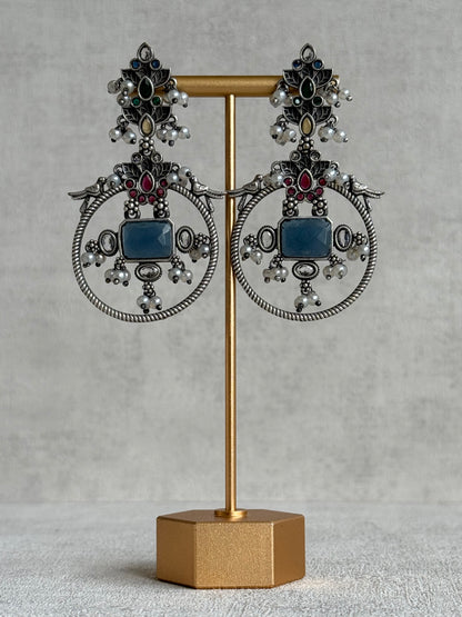 Ayura Designs Katha Earrings – Oxidised Statement Earrings with Multicolour Stonework & Pearl Detailing