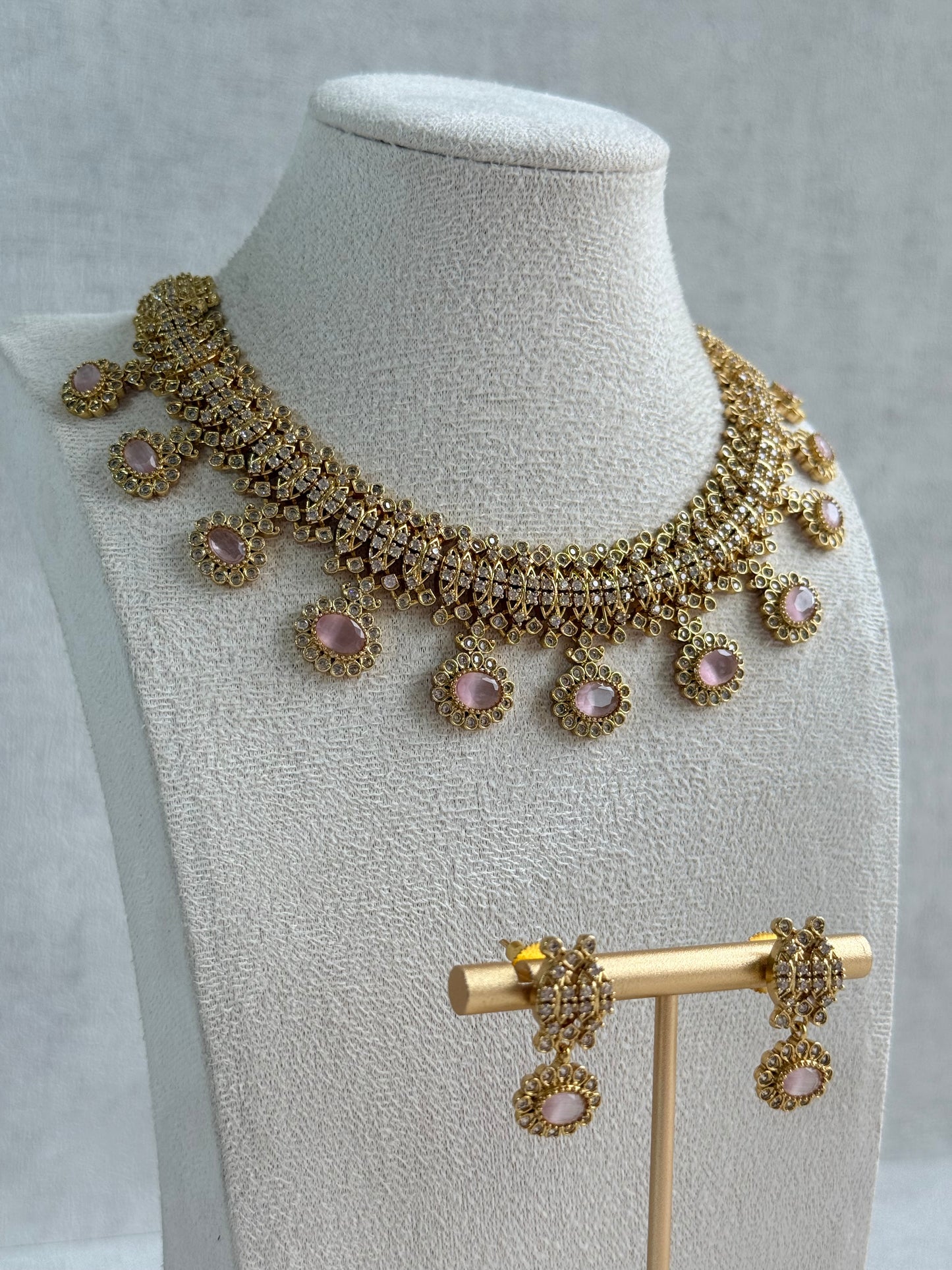 Ayura Designs Elisha Necklace Set with Earrings – Blush Pink & Crystal Stone Detailing