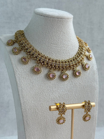 Ayura Designs Elisha Necklace Set with Earrings – Blush Pink & Crystal Stone Detailing