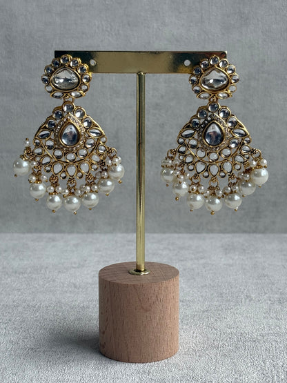 Ayura Designs Javeria Set with Earrings & Tikka – Ivory Pearls, Mirror Kundan & Gold Finish