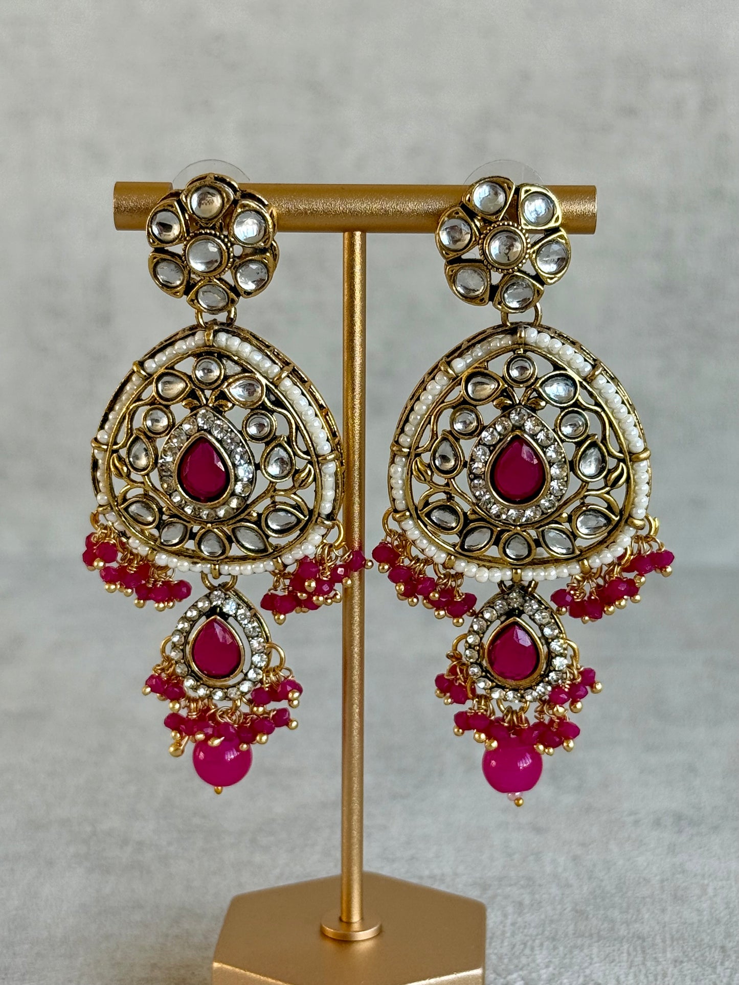 Ayura Designs Zarmeen Choker Set with Earrings & Tikka – Mirror-Cut Stones, Antique Gold Finish and Hot Pink Beads