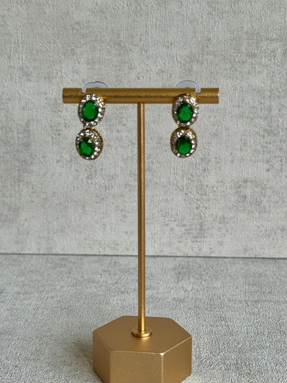 Ayura Designs Eira Set – Necklace, Earrings & Tikka with Emerald Green & Ivory Oval Stones in Antique Gold