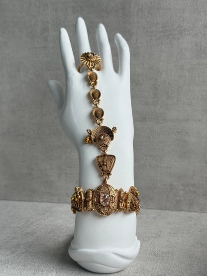 Ayura Designs Rewa Haathphool – Set of 2 Antique Gold Filigree Hand Ornament with Kundan Detailing