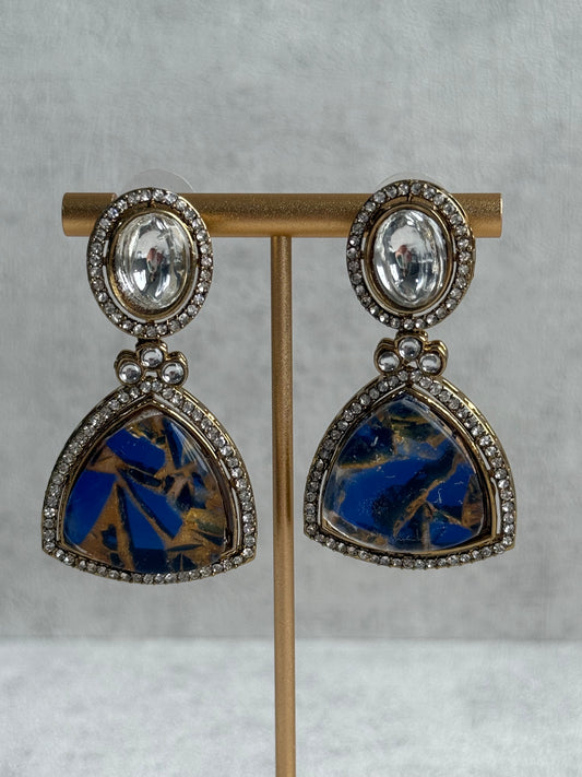 Ayura Designs Florence Earrings – mirror cut studs with Deep Ink Blue Marble Resin & Crystal Borders
