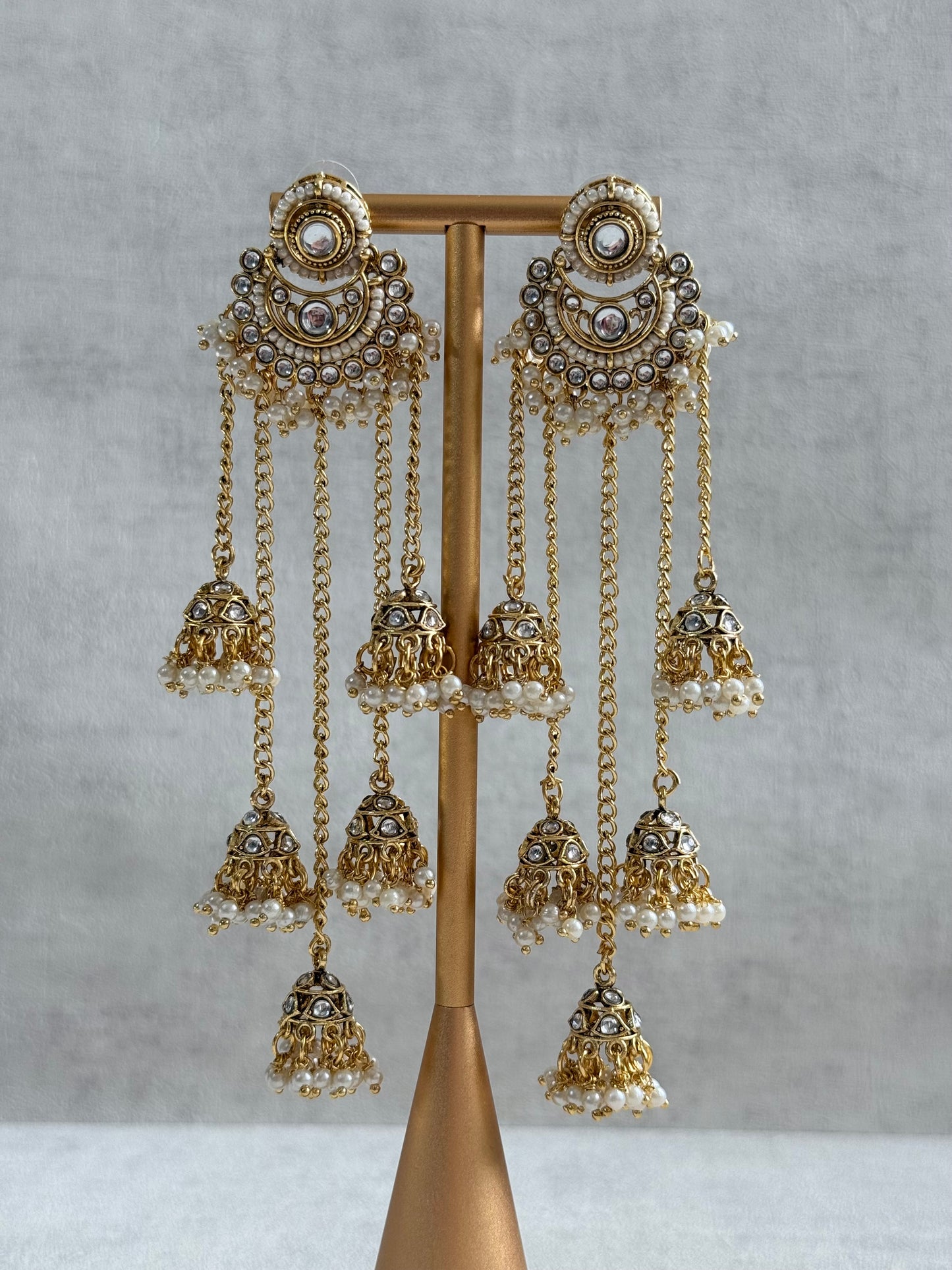Ayura Designs Sanaya Earrings – Mirror Cut Duster Earrings with Jhumki Drops & Pearl Detailing