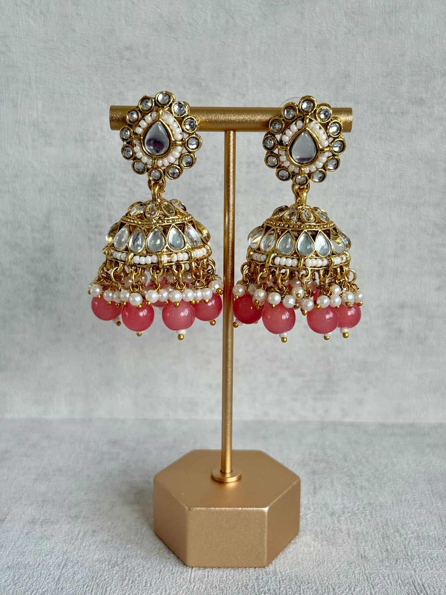 Ayura Designs Iyla Set with Necklace, Earrings & Tikka – Kundan Detailing, Ivory Pearl Drops & Peach Beads