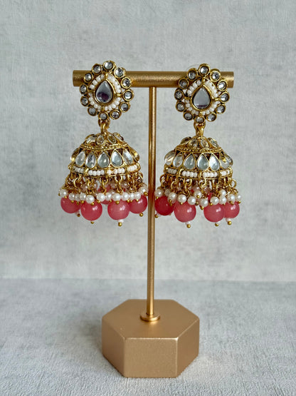 Ayura Designs Iyla Set with Necklace, Earrings & Tikka – Kundan Detailing, Ivory Pearl Drops & Peach Beads