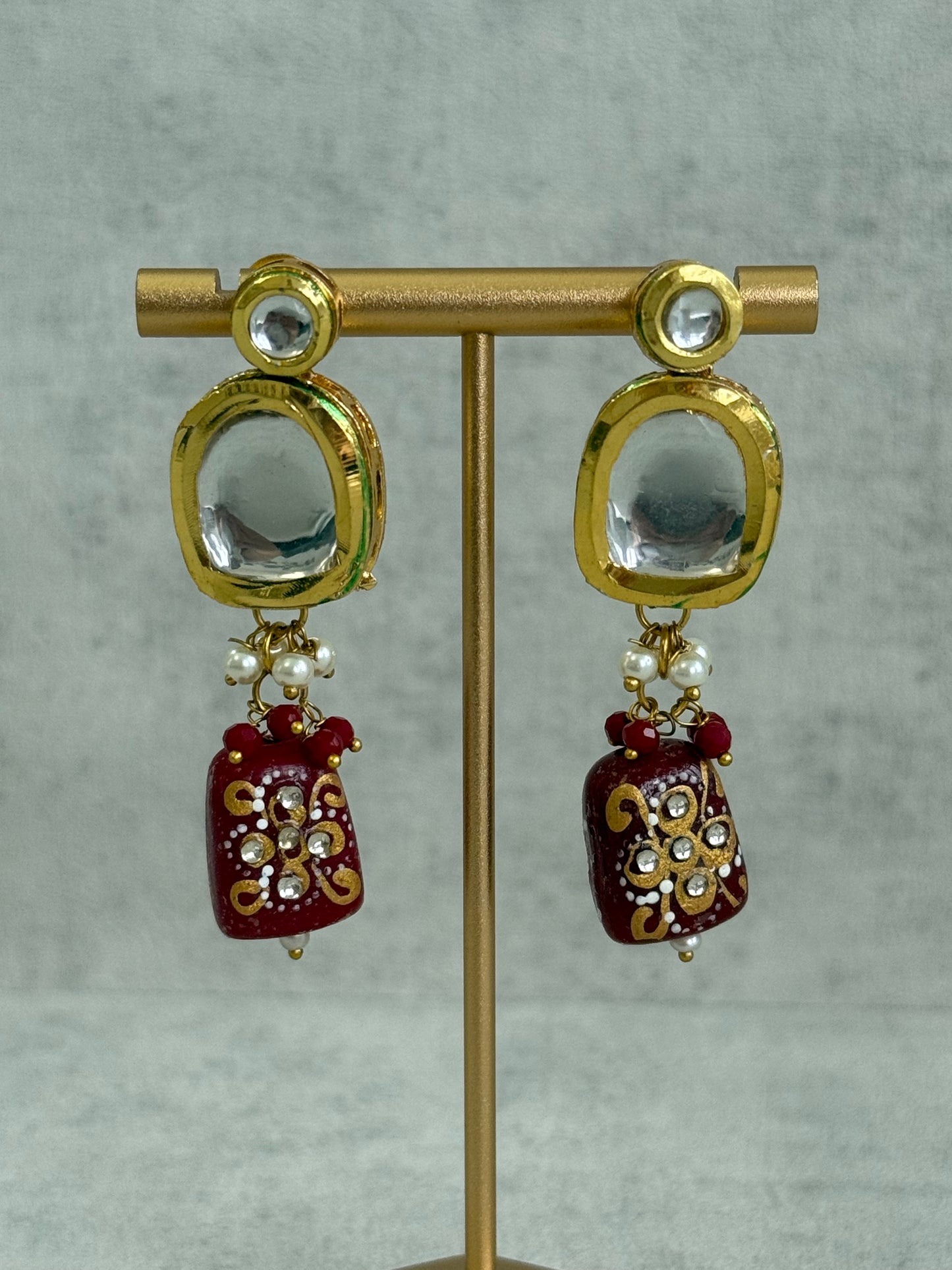Ayura Designs Omika Set With Necklace And Earrings – Kundan Stones And Ruby Red Meenakari Drops