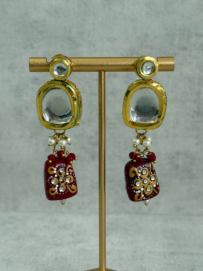 Ayura Designs Omika Set With Necklace And Earrings – Kundan Stones And Ruby Red Meenakari Drops
