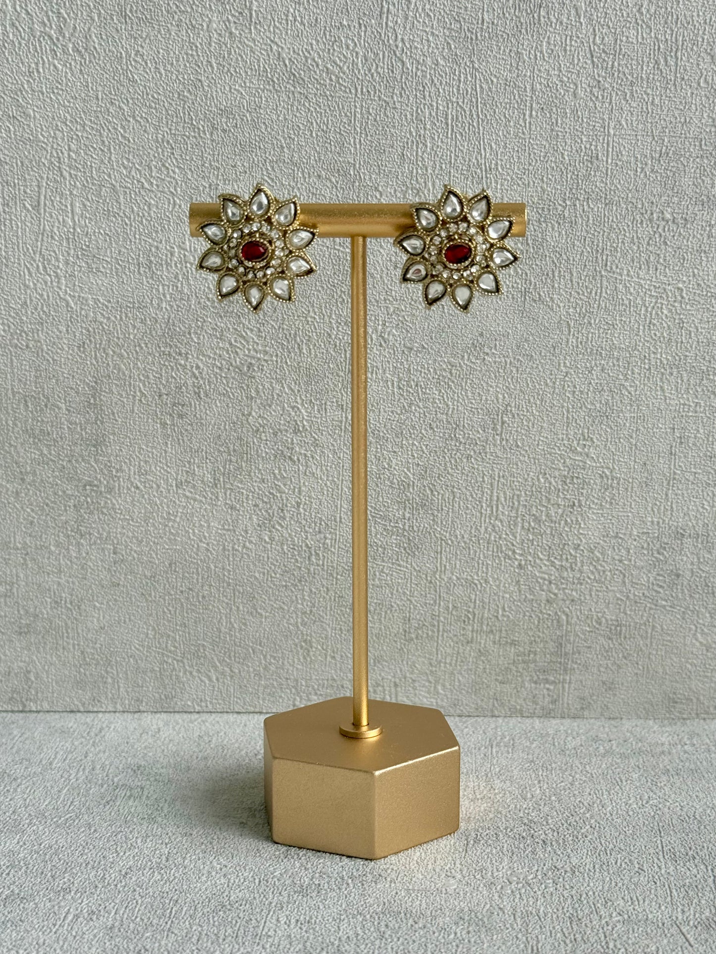 Ayura Designs Amaya Necklace Set with Studs – Antique Finish in Ruby Red Stones with Pearl Strands