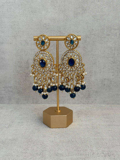 Ayura Designs Zara Set with Necklace, Earrings, Tikka & Passa – Antique Gold with Kundan Detailing & Ink Blue Stones & Beads