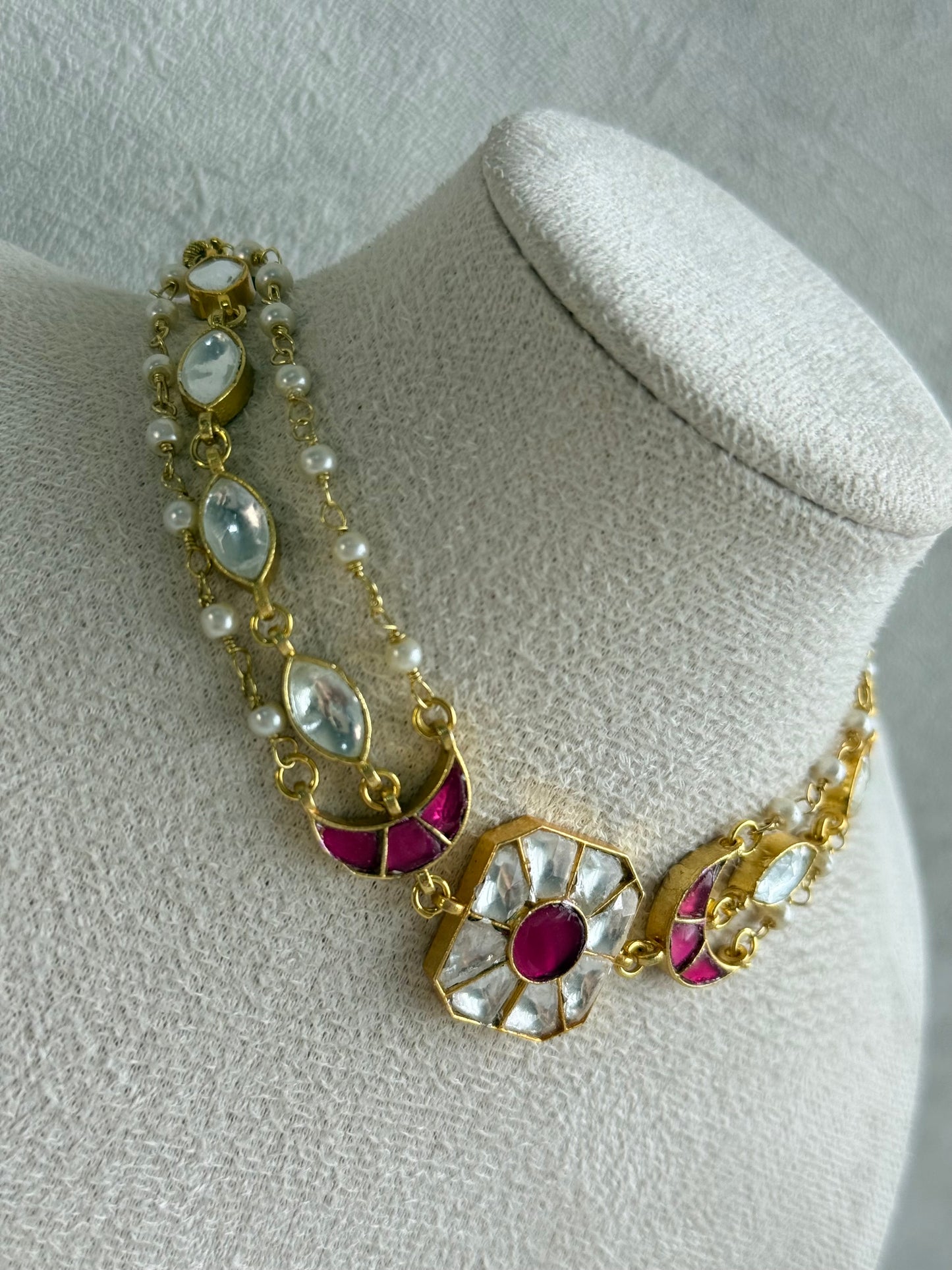 Ayura Designs Mahi Choker Set with Earrings – Meenakari Kundan Hot Pink & Ivory Detailing