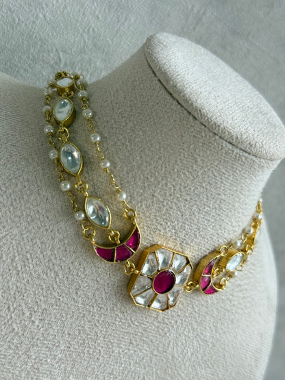 Ayura Designs Mahi Choker Set with Earrings – Meenakari Kundan Hot Pink & Ivory Detailing