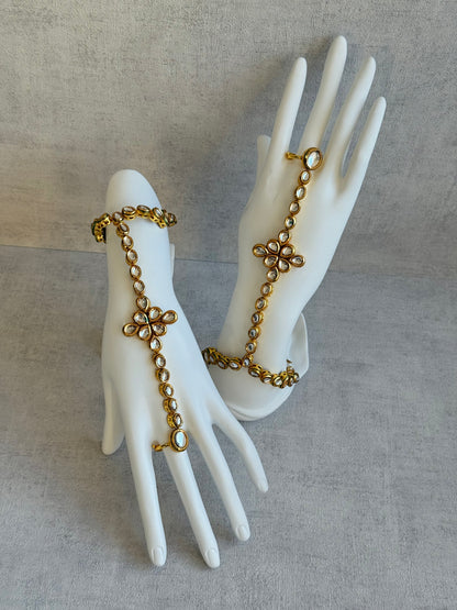 Ayura Designs Raina Haathphool – Kundan Hand Ornament with Floral Motif & Enamel Detailing