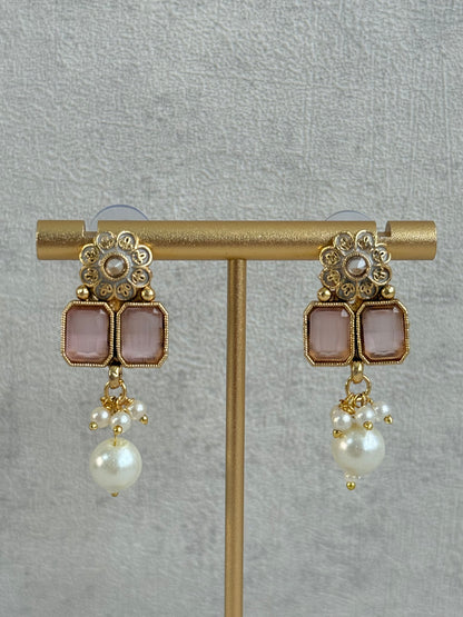 Ayura Designs Padma Necklace Set with Earrings – Blush Pink Stones with Pearl Drop Detailing