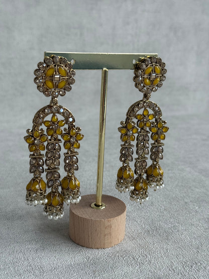 Ayura Designs Soraya Earrings – Yellow Stones, Champagne Crystals, Pearl Detailing & Gold Finish