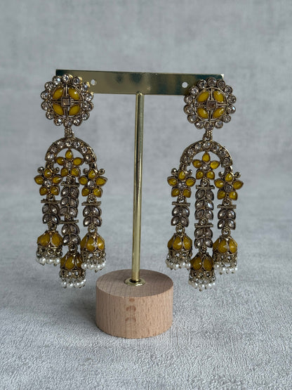 Ayura Designs Soraya Earrings – Yellow Stones, Champagne Crystals, Pearl Detailing & Gold Finish