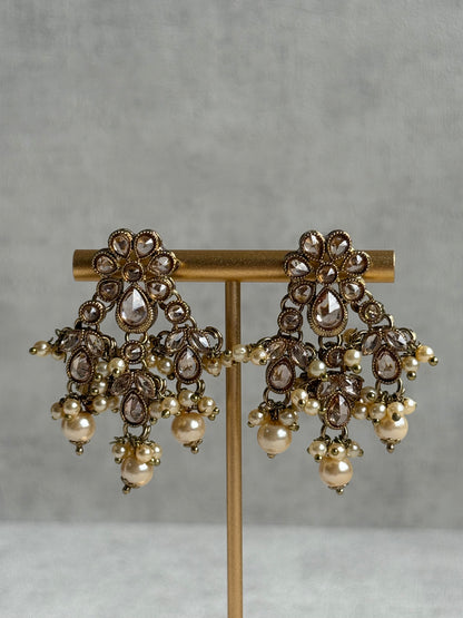 Ayura Designs Rameen Set – Necklace, Earrings & Tikka with Champagne Stones, Ivory Pearls & Antique Gold Finish