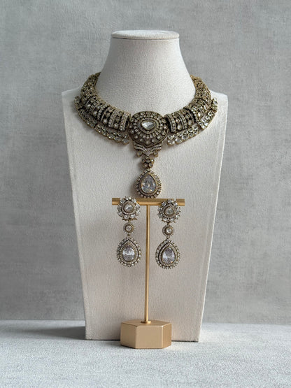 Ayura Designs Ahana Necklace Set with Earrings – Crystal Teardrop Stones & Moissanite Detailing