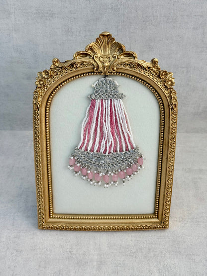Ayura Designs Ash Jhoomar Passa – Blush Pink Beads with Mirror Cut Stones & Silver Finish